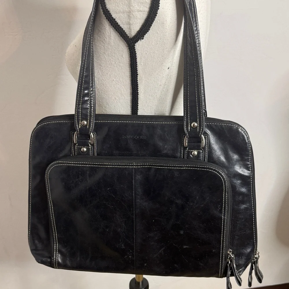 Samsonite Black Leather Women's Computer Travel Bag TOT9392E